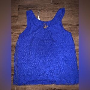 LC Lauren Conrad Blue Lace Overlay High Collar Sleeveless Top Size Large Boho